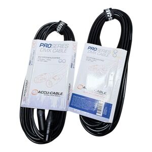 Accu-Cable DMX Cable 2-Pack 25ft AC3PDMX25PRO 3-Pin Male Female Pro Series Black